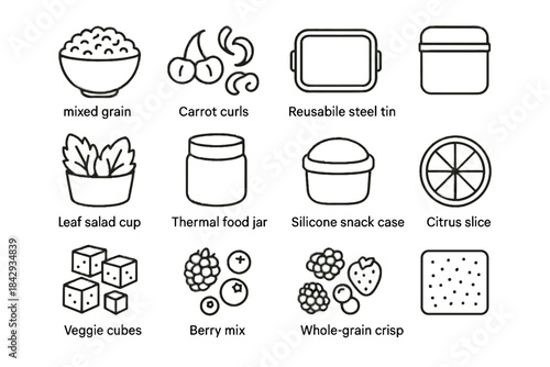 Grain carrot healthy slice icons lunchbox silicone veggie vector jar reusable icon