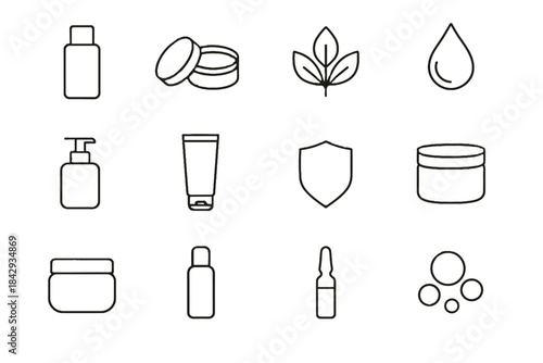 Gel calming essence soothing vector leaf care cluster skin cream icon outline