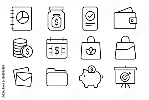 Bag coin icon finance vector money digital piggy smart icons spending home