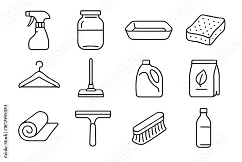 Wiping icons icon brush eco squeegee microfiber tray minimalist cleaning vector dish