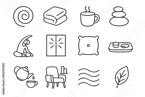 Breathing airflow tray mindfulness vector set corner grounding icon herbal glow gentle