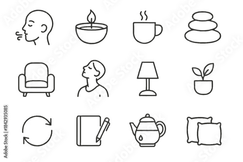 Refresh tiny pebble candle stretch outline icon breathing vector mindfulness set lamp