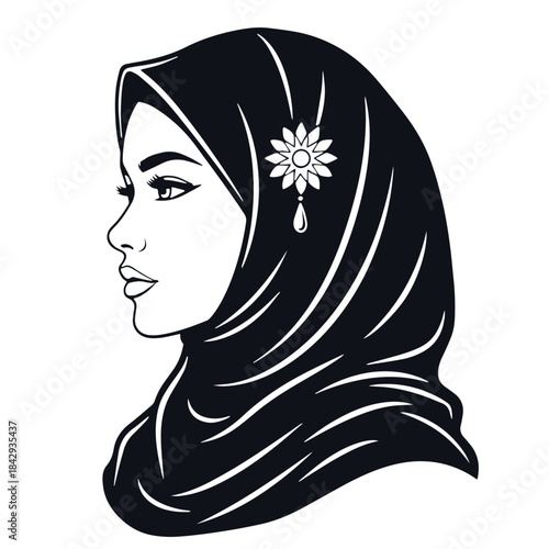Beautiful muslim woman in hijab profile side view illustration for fashion and beauty