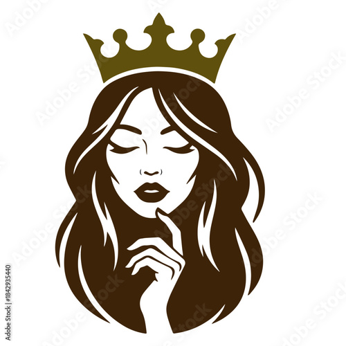Beautiful queen woman silhouette with elegant crown and hand gesture isolated