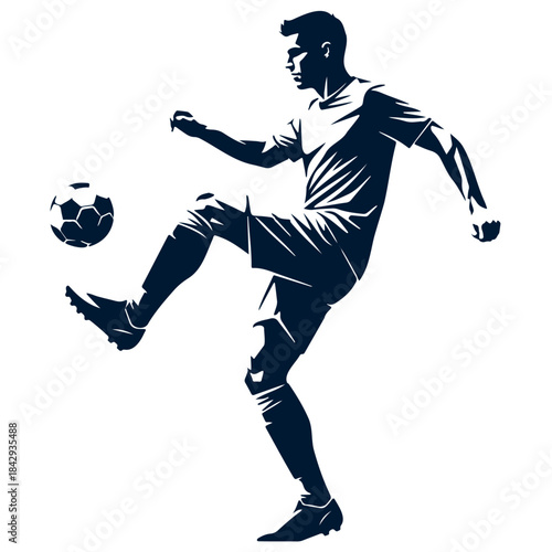 Professional soccer player silhouette dribbling with football isolated on a transparent background