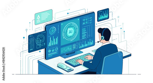 AI-Powered Customer Support: A Tech-Forward Illustration of Data Analysis and Communication