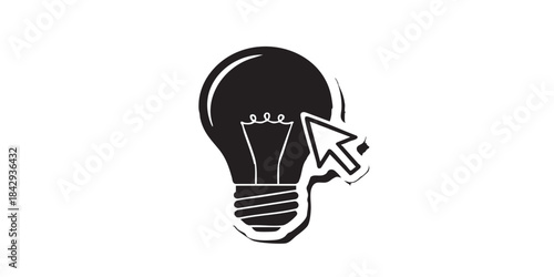 Sticker with light bulb solid icon, electricity concept. Vector graphics. Lamp on sticker with cursor sign on white background, style icon mobile or web design