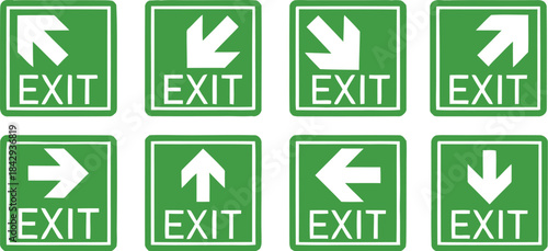 Emergency Exit Icon set. exit door sign. Escape and evacuation symbol. Various exit sign isolated white background.Evacuation and relocation of people to safety, Vector illustration !
