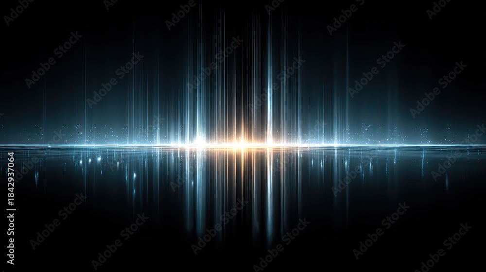 Obraz premium Colorful light streaks in a dark space showcase a blend of blue and orange tones with vertical lines reflecting brightness on a smooth surface