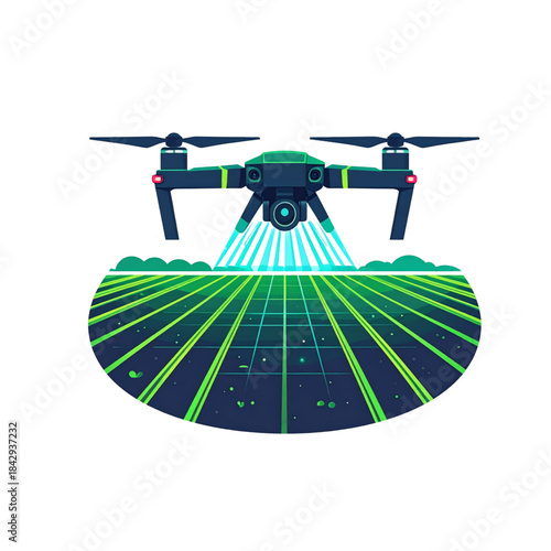 A drone flying over a field, gathering data icon