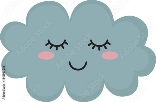 Сute cloud with closed eyes and smile. Sleepy weather element isolated on white