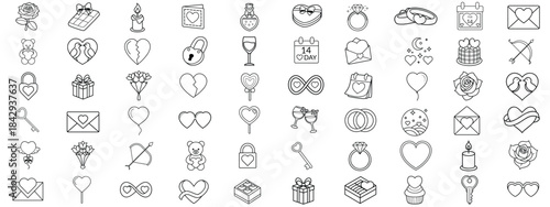 Valentine's Day icon set. Editable line icons. Vector illustration.