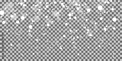 Falling snow, white snowflakes, transparent background. black and white knitted background. 