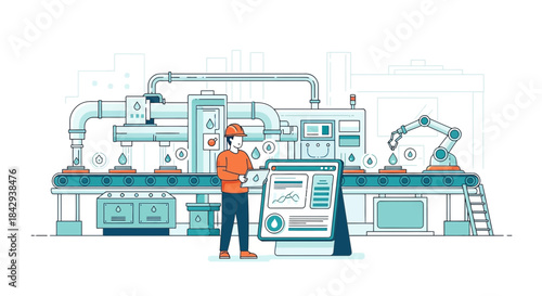 Automated manufacturing process with technician monitoring data on tablet application interface