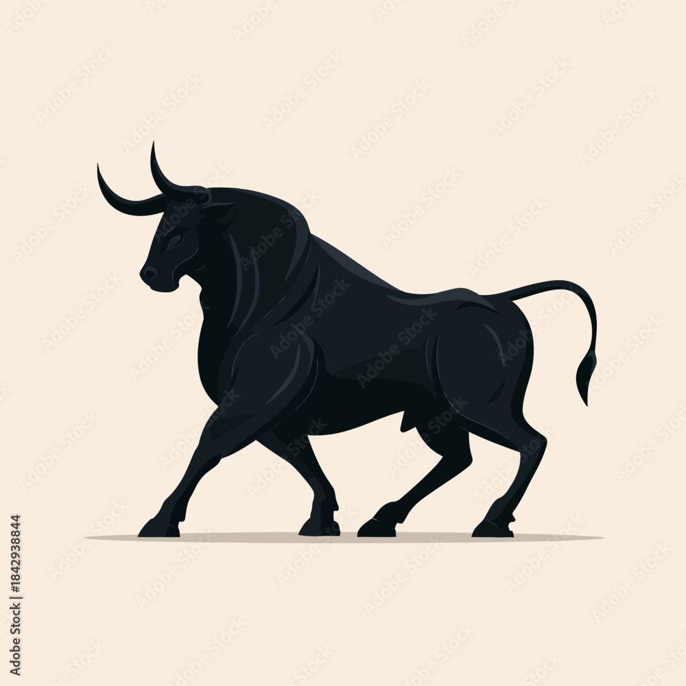 Fototapeta premium Powerful Black Bull Vector Illustration - Strong Animal Mascot Symbol for Finance, Strength, and Determination