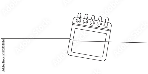 Continuous one line art of  table calander of isolated outline vector icon, Loose-leaf calendar 2026 in one continuous line drawing. Symbol of memorable date and event day in simple linear style