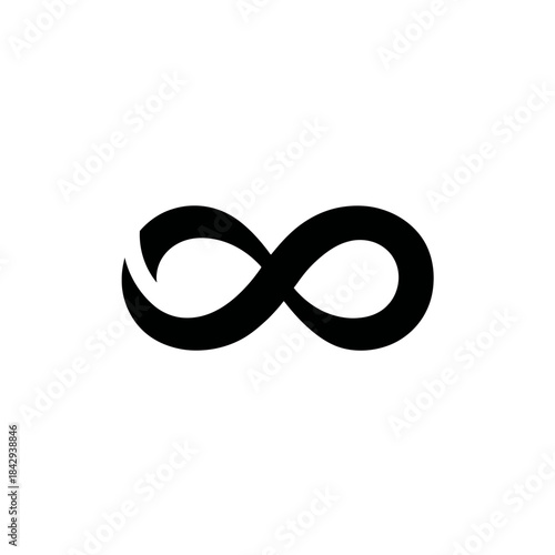 Black infinity symbol icon isolated on white background, representing eternity, endlessness, and limitless concepts.