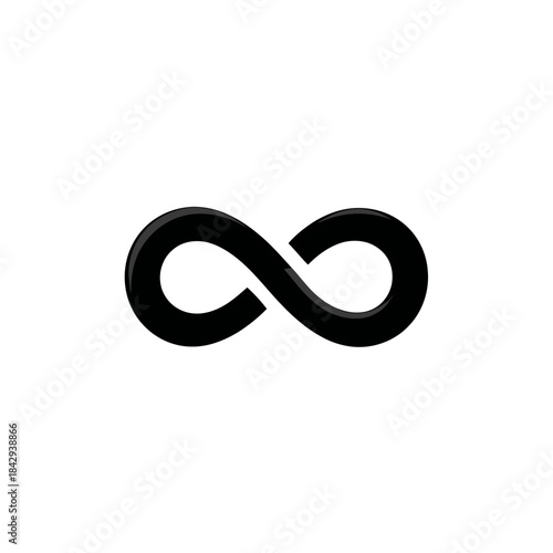 Black infinity symbol icon representing endlessness, eternity, and limitless possibilities on a clean white background