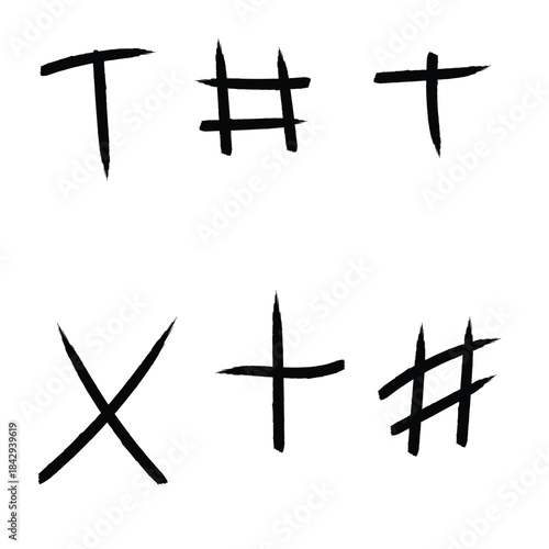 A collection of six hand-drawn black symbols in a minimalist style on a white background Vector