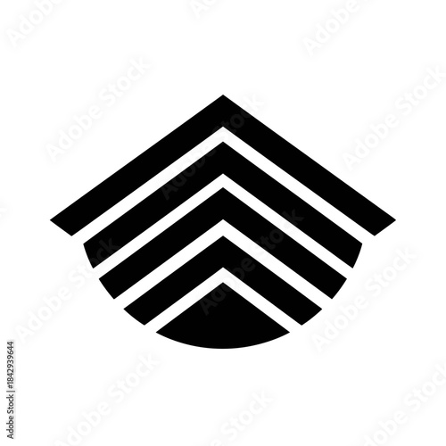 Stylized military rank insignia vector icon with multiple chevrons and a semi-circular base, symbolizing authority, service, and achievement.