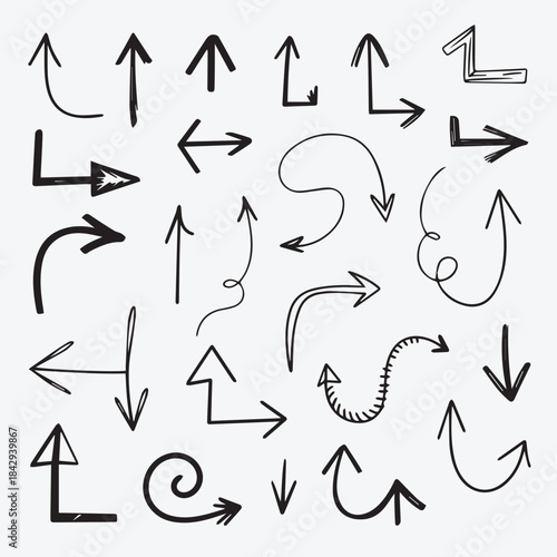 Vector Doodle Arrows Collection: Rough Sketch Directional Pointers and Curls