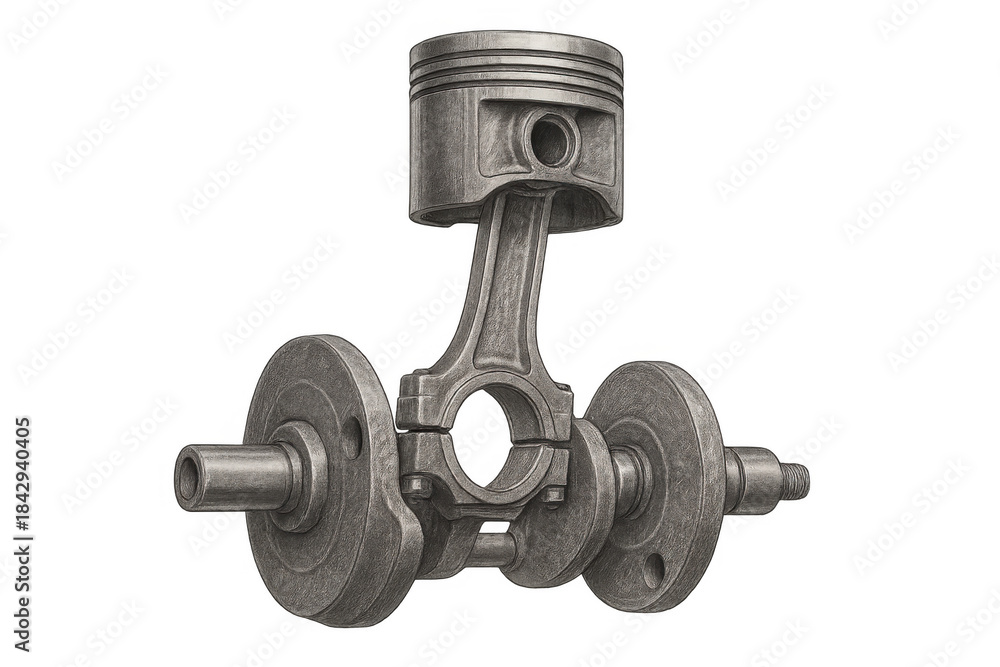 Fototapeta premium Piston, connecting rod, and crankshaft assembly showing essential internal combustion engine components