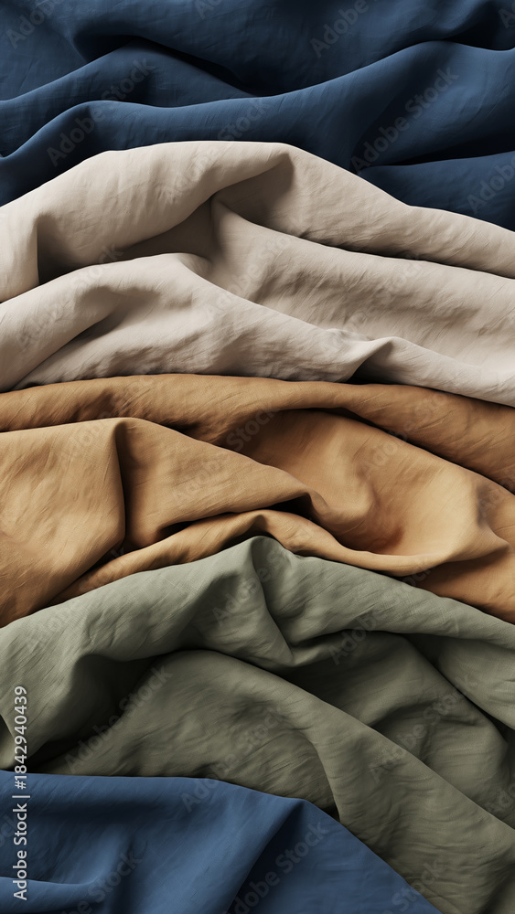 Fototapeta premium Folded fabrics in various earthy and calm colors with soft texture.
