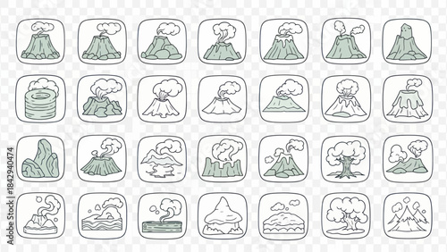 Volcano icons set collection vector illustration isolated elements