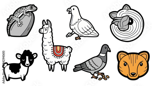 Cartoon animal collection with various species isolated on white background