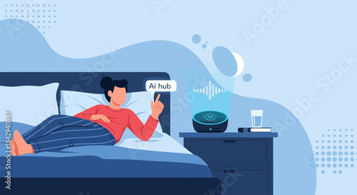 Convenience and Connectivity: A Man Interacting with AI Hub from the Comfort of His Bedside