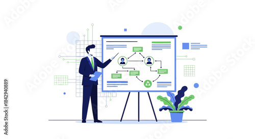 Corporate presentation featuring strategy visualization and workflow optimization dynamics
