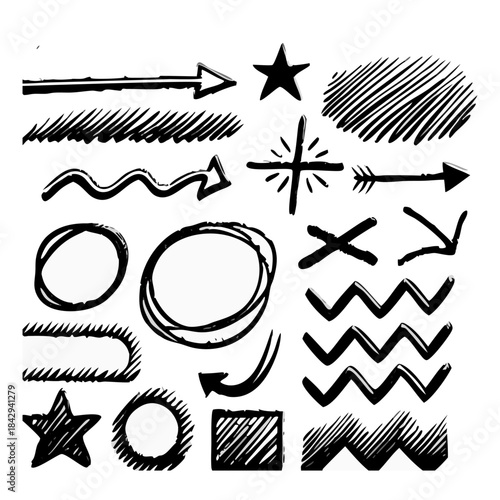Hand drawn Doodle Elements Arrows, Shapes, and Symbols