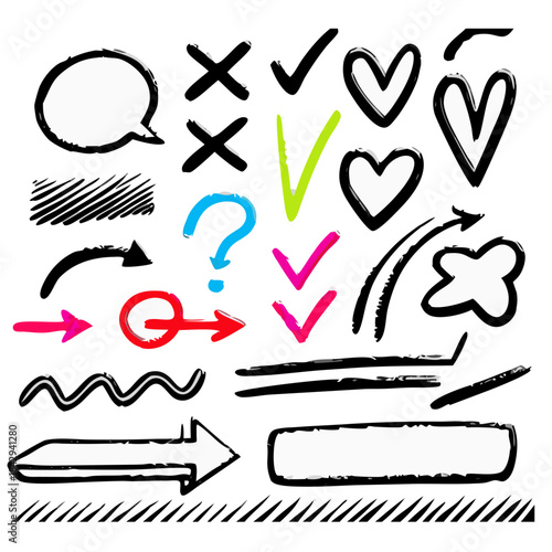 Hand drawn Doodle Elements Arrows, Shapes, and Symbols-