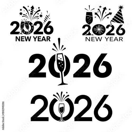 Icon Set New Year 2026 Celebration..
