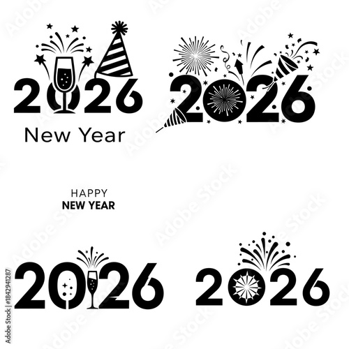 Icon Set New Year 2026 Celebration.-