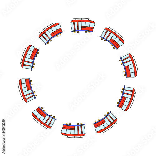 Cute round frame with doodle cable cars isolated on white background.