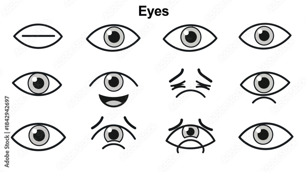 Obraz premium Cartoon eye expressions set various emotions and styles