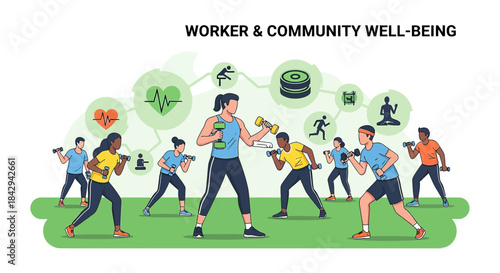 Diverse fitness group working together for holistic well-being and community vitality