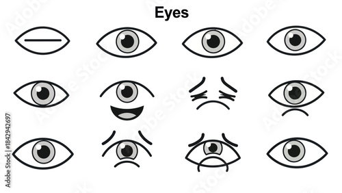Cartoon eye expressions set various emotions and styles