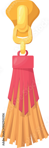 Decorative zip puller with leather tassel. Sewing clasp