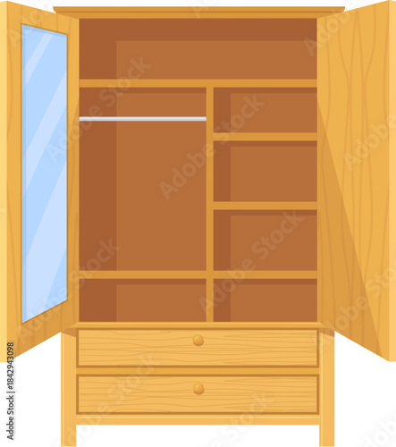 Empty closet. Open wooden room storage icon