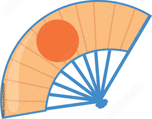 Japanese paper fan cartoon icon. Folding hand accessory