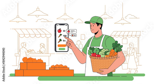 Efficient produce management with mobile app in local market promoting fresh food sale