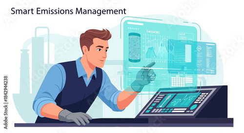 Engineer utilizing advanced technology for emissions control at an industrial facility