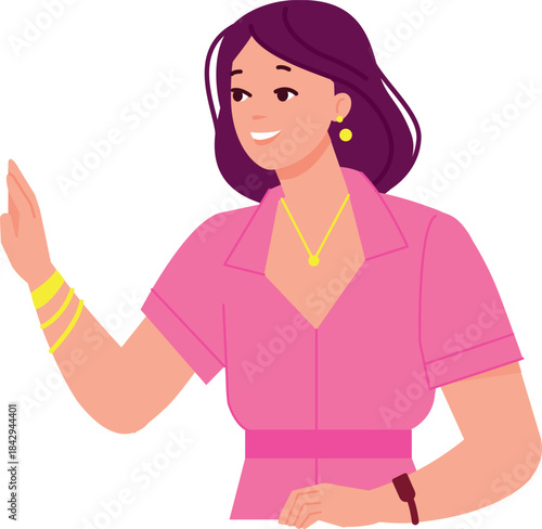 Woman watch from somewhere. Curious positive girl