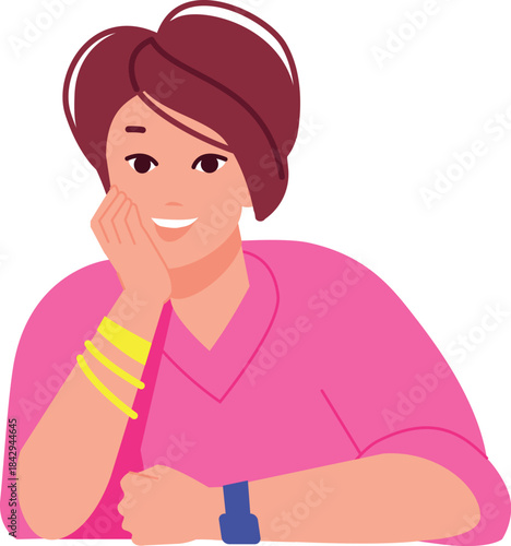 Woman observe. Cartoon person looking. Staring girl