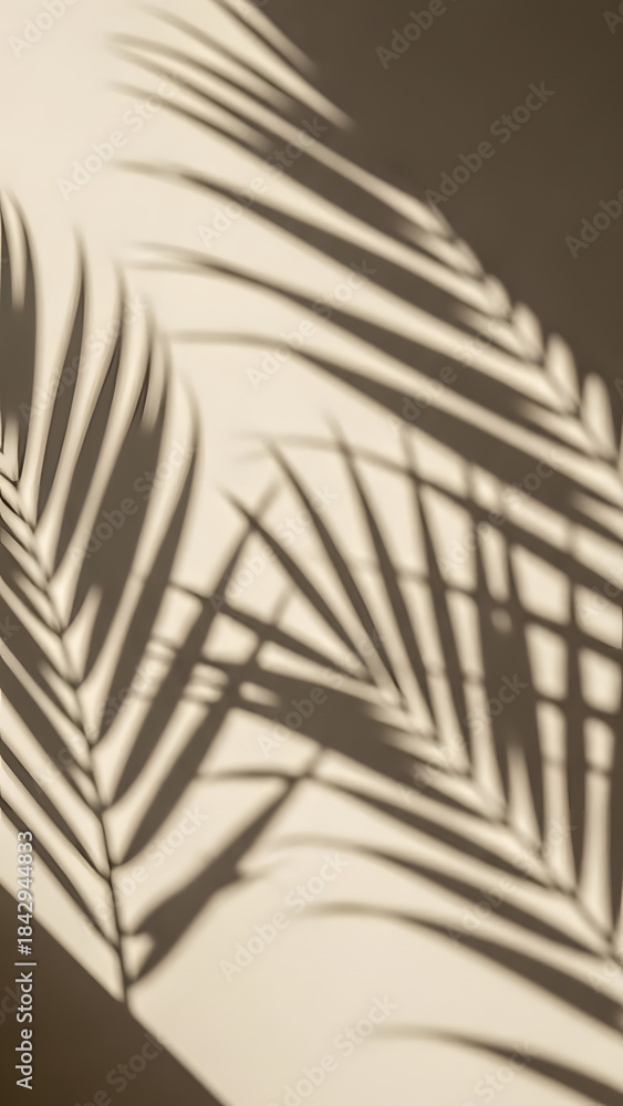 Obraz premium Palm leaves shadow on wall tropical sunlight abstract pattern.