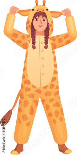 Woman in giraffe kigurumi clothes. Adult animal pajamas