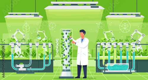 Future of agriculture showcase: Scientist overseeing automated vertical farming research lab