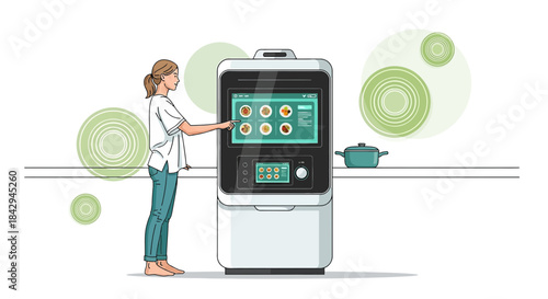Futuristic automated cooking appliance facilitating personalized meal preparation with advanced